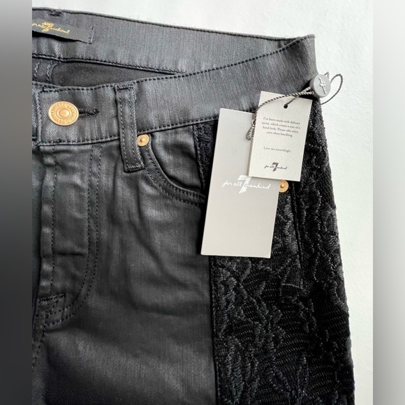 Women's 7 For All Mankind Lace and Coated In Black Jeans - Picture 7 of 10